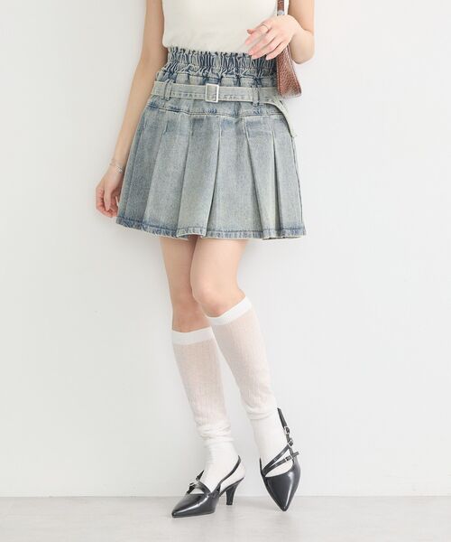 earth music&ecology（アースミュージックアンドエコロジー）の「デニムプリーツスカパン（デニムスカート・レディース・ベージュ/インディゴブルー・S/M）」の5枚目の写真