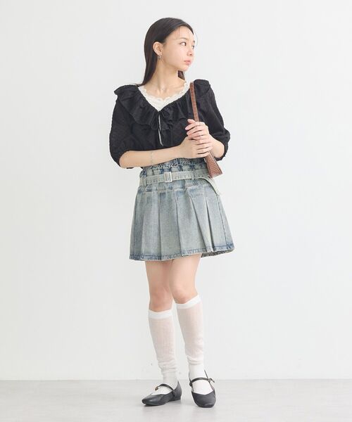 earth music&ecology（アースミュージックアンドエコロジー）の「デニムプリーツスカパン（デニムスカート・レディース・ベージュ/インディゴブルー・S/M）」の6枚目の写真