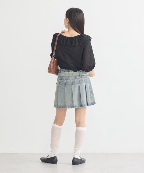 earth music&ecology（アースミュージックアンドエコロジー）の「デニムプリーツスカパン（デニムスカート・レディース・ベージュ/インディゴブルー・S/M）」の8枚目の写真