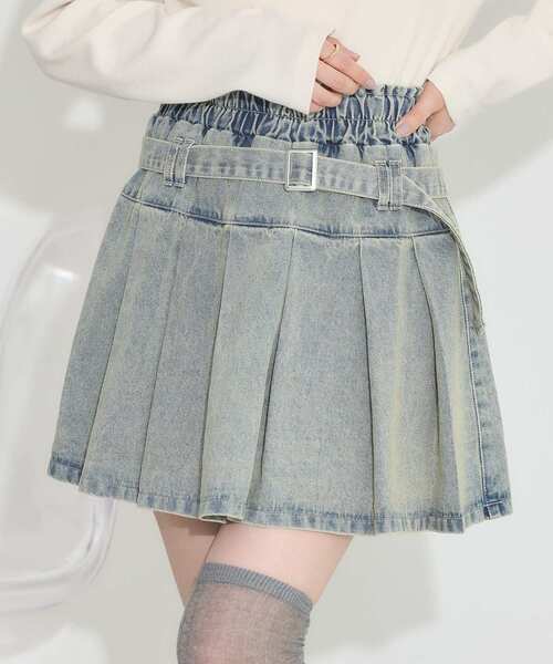 earth music&ecology（アースミュージックアンドエコロジー）の「デニムプリーツスカパン（デニムスカート・レディース・ベージュ/インディゴブルー・S/M）」の9枚目の写真