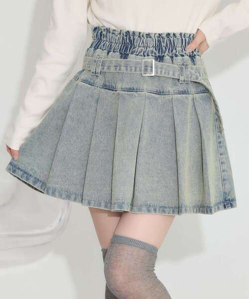 earth music&ecology（アースミュージックアンドエコロジー）の「デニムプリーツスカパン（デニムスカート・レディース・ベージュ/インディゴブルー・S/M）」の11枚目の写真