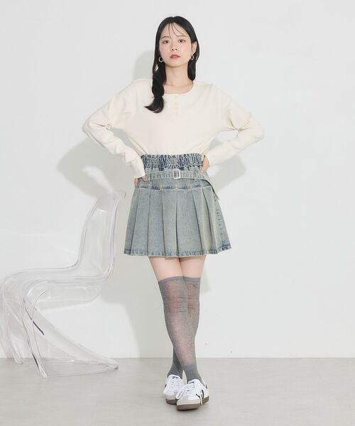 earth music&ecology（アースミュージックアンドエコロジー）の「デニムプリーツスカパン（デニムスカート・レディース・ベージュ/インディゴブルー・S/M）」の15枚目の写真