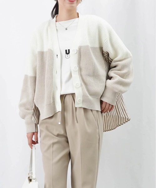 LUCA/LADY LUCK LUCA（ルカ/レディラックルカ）の「LC/LLL ドッキングカーディガン/ストライプ切替カーディガン（ニット/セーター・レディース・ベージュ/ネイビー・FREE）」の2枚目の写真