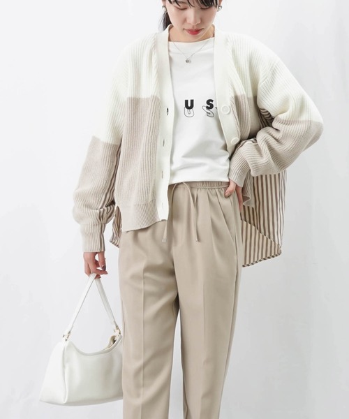 LUCA/LADY LUCK LUCA（ルカ/レディラックルカ）の「LC/LLL ドッキングカーディガン/ストライプ切替カーディガン（ニット/セーター・レディース・ベージュ/ネイビー・FREE）」の3枚目の写真