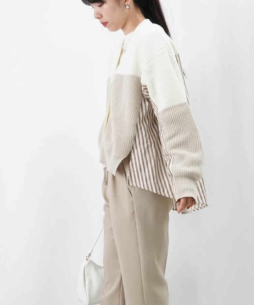 LUCA/LADY LUCK LUCA（ルカ/レディラックルカ）の「LC/LLL ドッキングカーディガン/ストライプ切替カーディガン（ニット/セーター・レディース・ベージュ/ネイビー・FREE）」の6枚目の写真