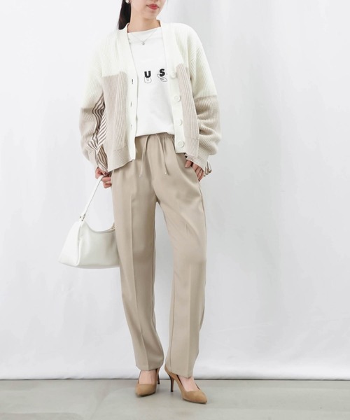 LUCA/LADY LUCK LUCA（ルカ/レディラックルカ）の「LC/LLL ドッキングカーディガン/ストライプ切替カーディガン（ニット/セーター・レディース・ベージュ/ネイビー・FREE）」の9枚目の写真