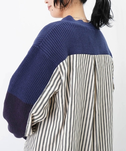 LUCA/LADY LUCK LUCA（ルカ/レディラックルカ）の「LC/LLL ドッキングカーディガン/ストライプ切替カーディガン（ニット/セーター・レディース・ベージュ/ネイビー・FREE）」の21枚目の写真