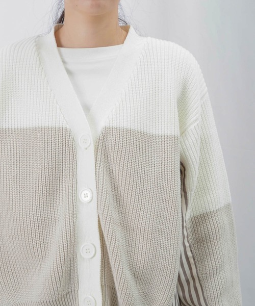 LUCA/LADY LUCK LUCA（ルカ/レディラックルカ）の「LC/LLL ドッキングカーディガン/ストライプ切替カーディガン（ニット/セーター・レディース・ベージュ/ネイビー・FREE）」の12枚目の写真