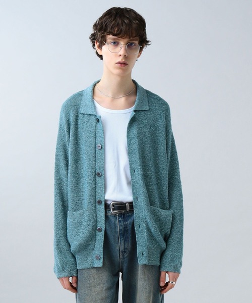 LURAKU（ルラク）の「【LURAKU】sheer knit polo cardigan / シアーニットポロカーディガン（カーディガン/ボレロ・メンズ・ライトグリーン/ブラック・L/M）」の5枚目の写真