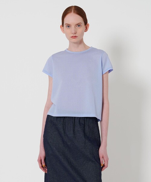 Steven Alan(スティーブンアラン)の「<Steven Alan>ギンガムチェック Tシャツ(Tシャツ/カットソー・レディース・ベージュ/ブラック/ライラック・FREE)」の3枚目の写真