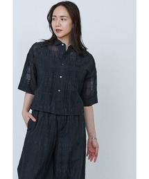 未使用 TICCA ティッカ レースチェックジャガード半袖 シャツ ブラック F TICCA（ティッカ）＞レースチェックジャガード半袖シャツ
