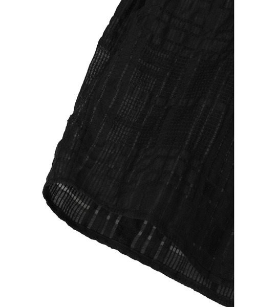 未使用 TICCA ティッカ レースチェックジャガード半袖 シャツ ブラック F レースチェック ジャガード半袖シャツ