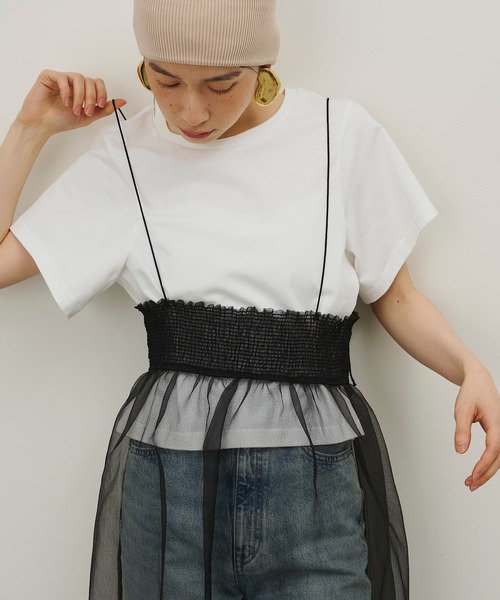 room153（ルームイチゴサン）の「カーブショートTシャツ【room153】（Tシャツ/カットソー・レディース・ホワイト/ブラック/モカ・1/0）」の9枚目の写真