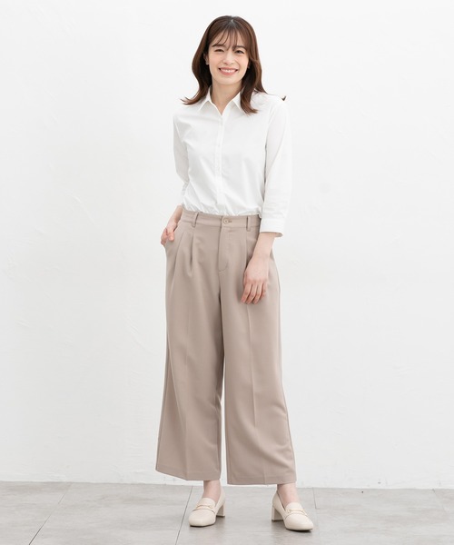 Honeys(ハニーズ)の「【らくらくアイロン】らくらく7分袖スキッパーシャツ(ビジネスシャツ・レディース・ホワイト×グレー/グレイッシュブルー/パープル系その他/ホワイト/ブルー系その他3・3L/L/LL/M/S)」の7枚目の写真