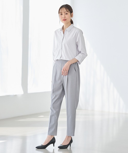 Honeys(ハニーズ)の「【らくらくアイロン】らくらく7分袖スキッパーシャツ(ビジネスシャツ・レディース・ホワイト×グレー/グレイッシュブルー/パープル系その他/ホワイト/ブルー系その他3・3L/L/LL/M/S)」の11枚目の写真