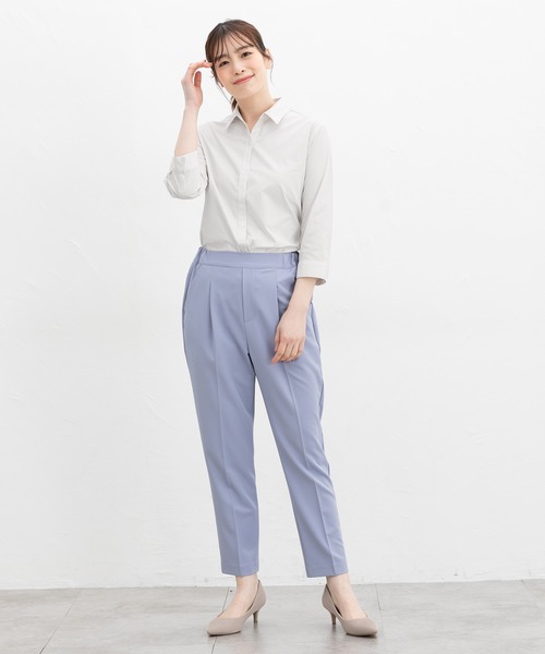 Honeys(ハニーズ)の「【らくらくアイロン】らくらく7分袖スキッパーシャツ(ビジネスシャツ・レディース・ホワイト×グレー/グレイッシュブルー/パープル系その他/ホワイト/ブルー系その他3・3L/L/LL/M/S)」の13枚目の写真