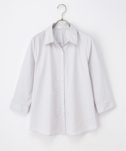 Honeys(ハニーズ)の「【らくらくアイロン】らくらく7分袖スキッパーシャツ(ビジネスシャツ・レディース・ホワイト×グレー/グレイッシュブルー/パープル系その他/ホワイト/ブルー系その他3・3L/L/LL/M/S)」の19枚目の写真