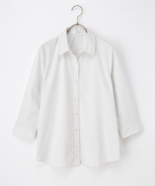 Honeys(ハニーズ)の「【らくらくアイロン】らくらく7分袖スキッパーシャツ(ビジネスシャツ・レディース・ホワイト×グレー/グレイッシュブルー/パープル系その他/ホワイト/ブルー系その他3・3L/L/LL/M/S)」の21枚目の写真