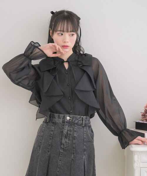 ブラウス シャツ 「ZOZO限定」ネックフリルバックリボンブラウス レディース Chico ブラウス シャツ バック開きリボンフリルブラウス