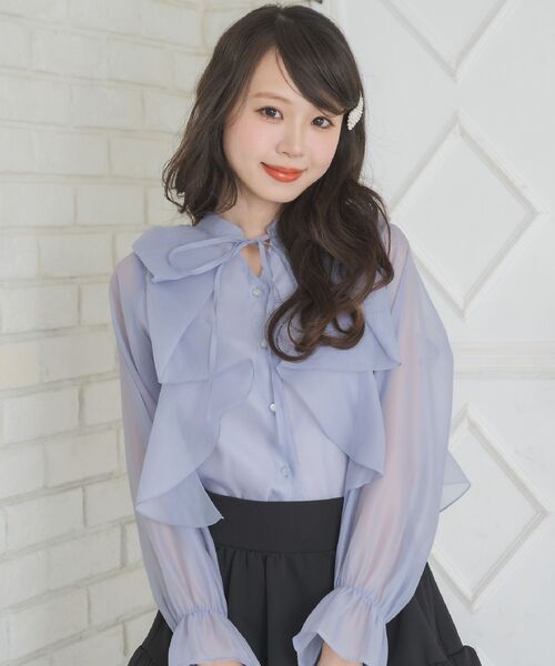 ブラウス シャツ 「ZOZO限定」ネックフリルバックリボンブラウス レディース Chico ブラウス シャツ バック開きリボンフリルブラウス