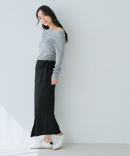 coca(coca)(コカ)の「【WEB限定セール】シボシャーリングラップスカート(スカート・レディース・A/ブラック・M/L)」の7枚目の写真