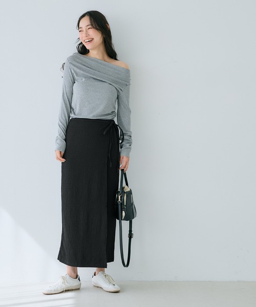 coca(coca)(コカ)の「【WEB限定セール】シボシャーリングラップスカート(スカート・レディース・A/ブラック・M/L)」の3枚目の写真
