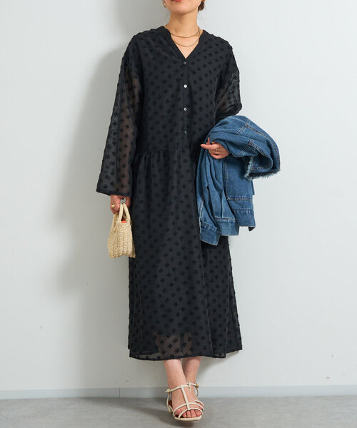 un dix cors（アンディコール）の「《1枚で華やか》ジャガードティアードワンピース（ワンピース・レディース・ブラック/ホワイト・FREE/S）」の7枚目の写真