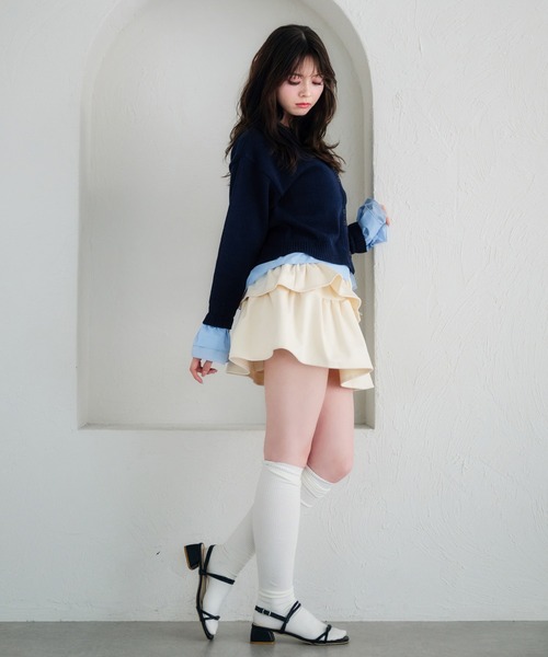 fupel（フぺル）の「shirt docking cardigan /シャツドッキングカーディガン（カーディガン/ボレロ・レディース・アイボリー/ネイビー・FREE）」の6枚目の写真