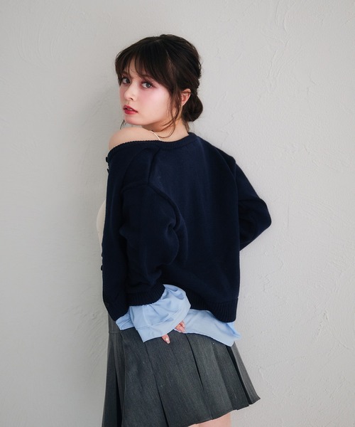 fupel（フぺル）の「shirt docking cardigan /シャツドッキングカーディガン（カーディガン/ボレロ・レディース・アイボリー/ネイビー・FREE）」の7枚目の写真