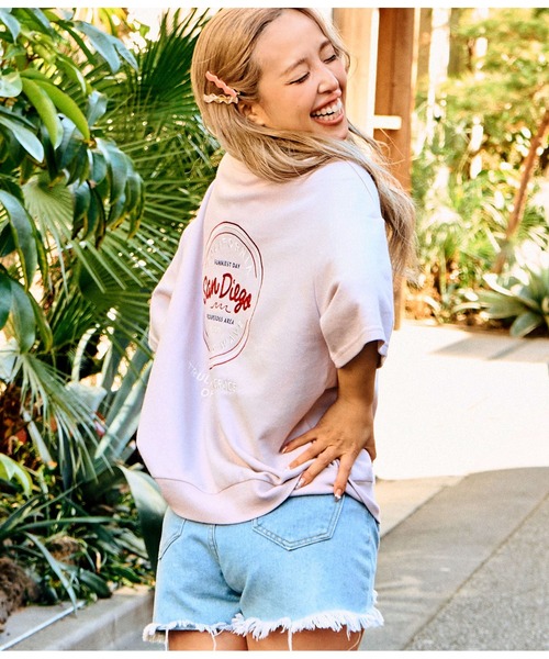 anap mimpi（アナップミンピ）の「ガーゼ裏毛 サークル SURF刺繍 半袖 スウェット トップス（Tシャツ/カットソー・レディース・ライトピンク/ダークグレー/キナリ・FREE）」の3枚目の写真