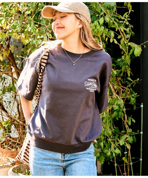 anap mimpi（アナップミンピ）の「ガーゼ裏毛 サークル SURF刺繍 半袖 スウェット トップス（Tシャツ/カットソー・レディース・ライトピンク/ダークグレー/キナリ・FREE）」の13枚目の写真