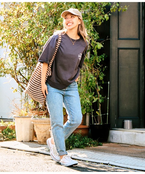 anap mimpi（アナップミンピ）の「ガーゼ裏毛 サークル SURF刺繍 半袖 スウェット トップス（Tシャツ/カットソー・レディース・ライトピンク/ダークグレー/キナリ・FREE）」の17枚目の写真