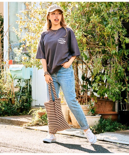 anap mimpi（アナップミンピ）の「ガーゼ裏毛 サークル SURF刺繍 半袖 スウェット トップス（Tシャツ/カットソー・レディース・ライトピンク/ダークグレー/キナリ・FREE）」の15枚目の写真