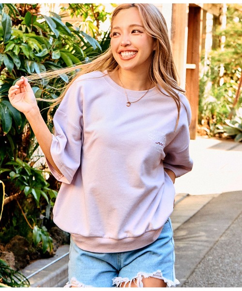 anap mimpi（アナップミンピ）の「ガーゼ裏毛 サークル SURF刺繍 半袖 スウェット トップス（Tシャツ/カットソー・レディース・ライトピンク/ダークグレー/キナリ・FREE）」の18枚目の写真