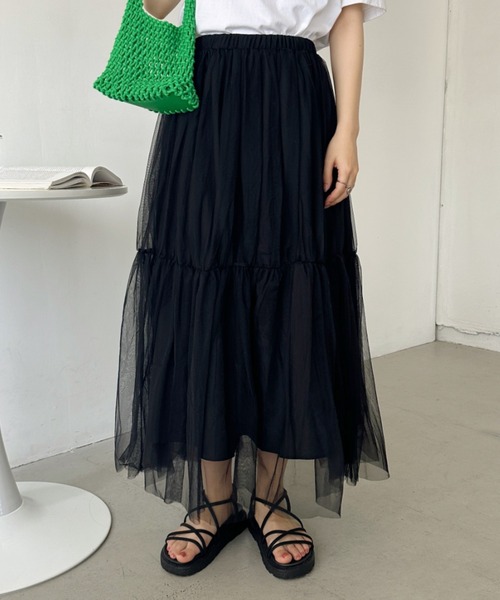【新品未使用】yori たっぷりフリルシアースカート ブラック 38 新品未使用】yori たっぷりフリルシアースカート ブラック 38 新品未