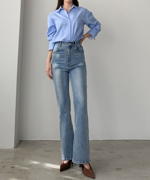 ストレッチフレアデニムパンツ[高身長サイズMT/低身長サイズS有り