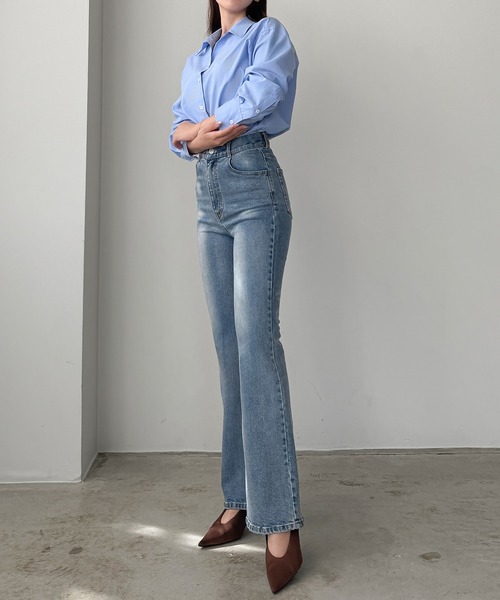 ストレッチフレアデニムパンツ[高身長サイズMT/低身長サイズS有り