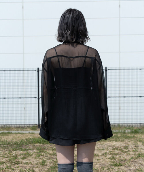【Mavie..7】 袖スリットシアーシャツ ブラック Mavie..7】袖スリットシアーシャツ | Remind me and forever