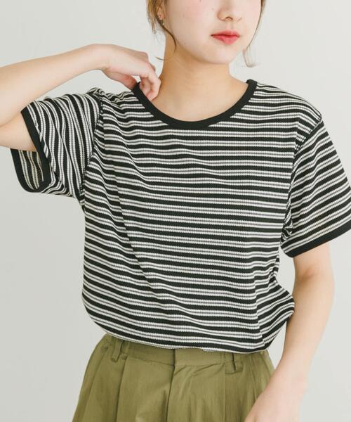 ITEMS URBANRESEARCH（アイテムズ アーバンリサーチ）の「ハニカムワッフルボーダーTシャツ（Tシャツ/カットソー・レディース・ブラック/ブラウン/ブルー・FREE）」の18枚目の写真