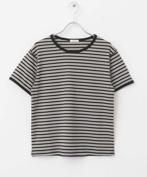 ITEMS URBANRESEARCH（アイテムズ アーバンリサーチ）の「ハニカムワッフルボーダーTシャツ（Tシャツ/カットソー・レディース・ブラック/ブラウン/ブルー・FREE）」の14枚目の写真