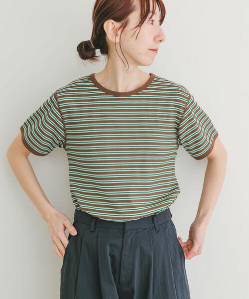 ITEMS URBANRESEARCH（アイテムズ アーバンリサーチ）の「ハニカムワッフルボーダーTシャツ（Tシャツ/カットソー・レディース・ブラック/ブラウン/ブルー・FREE）」の8枚目の写真