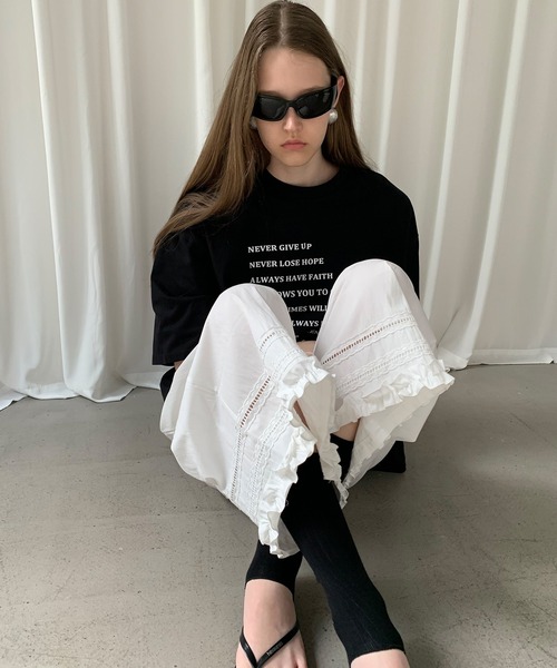 LONSLAN】レース×フリルクロップドパンツ LONW25s028