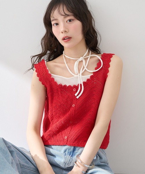 earth music&ecology（アースミュージックアンドエコロジー）の「クロシェビスチェ（ベスト・レディース・レッド系その他2/ホワイト系その他2/ブラック/グリーン・FREE）」の4枚目の写真