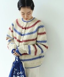 PAR ICI | 【WEB別注】ネパールハンドニット レールマルチボーダー 2WAY求心カーディガン(カーディガン/ボレロ)