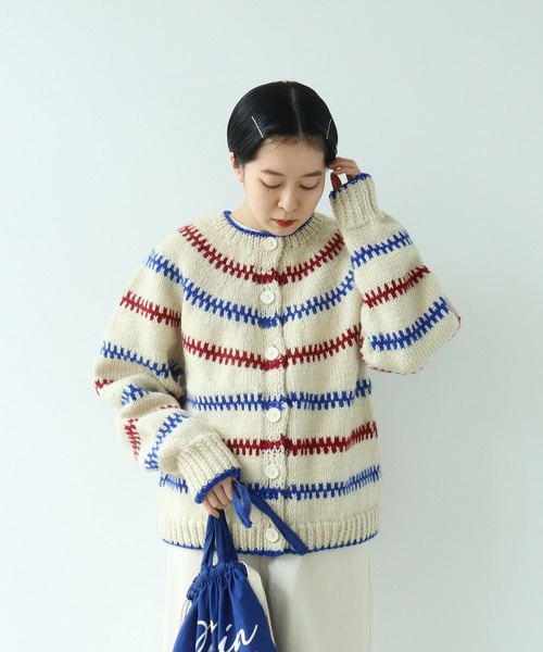 PAR ICI(パーリッシィ)の「【WEB別注】ネパールハンドニット レールマルチボーダー 2WAY求心カーディガン(カーディガン/ボレロ・レディース・オフホワイト・FREE)」の7枚目の写真