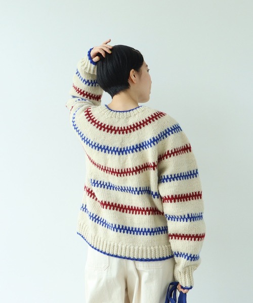 PAR ICI(パーリッシィ)の「【WEB別注】ネパールハンドニット レールマルチボーダー 2WAY求心カーディガン(カーディガン/ボレロ・レディース・オフホワイト・FREE)」の8枚目の写真