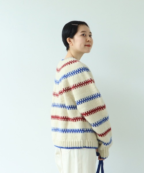 PAR ICI(パーリッシィ)の「【WEB別注】ネパールハンドニット レールマルチボーダー 2WAY求心カーディガン(カーディガン/ボレロ・レディース・オフホワイト・FREE)」の9枚目の写真
