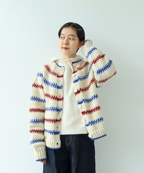 PAR ICI(パーリッシィ)の「【WEB別注】ネパールハンドニット レールマルチボーダー 2WAY求心カーディガン(カーディガン/ボレロ・レディース・オフホワイト・FREE)」の17枚目の写真
