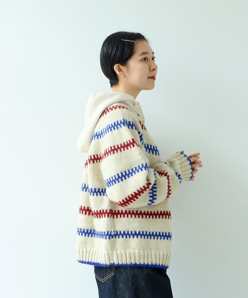 PAR ICI(パーリッシィ)の「【WEB別注】ネパールハンドニット レールマルチボーダー 2WAY求心カーディガン(カーディガン/ボレロ・レディース・オフホワイト・FREE)」の19枚目の写真