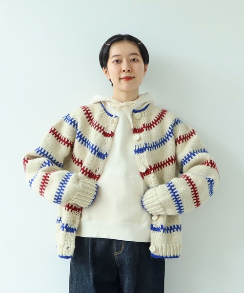 PAR ICI(パーリッシィ)の「【WEB別注】ネパールハンドニット レールマルチボーダー 2WAY求心カーディガン(カーディガン/ボレロ・レディース・オフホワイト・FREE)」の16枚目の写真